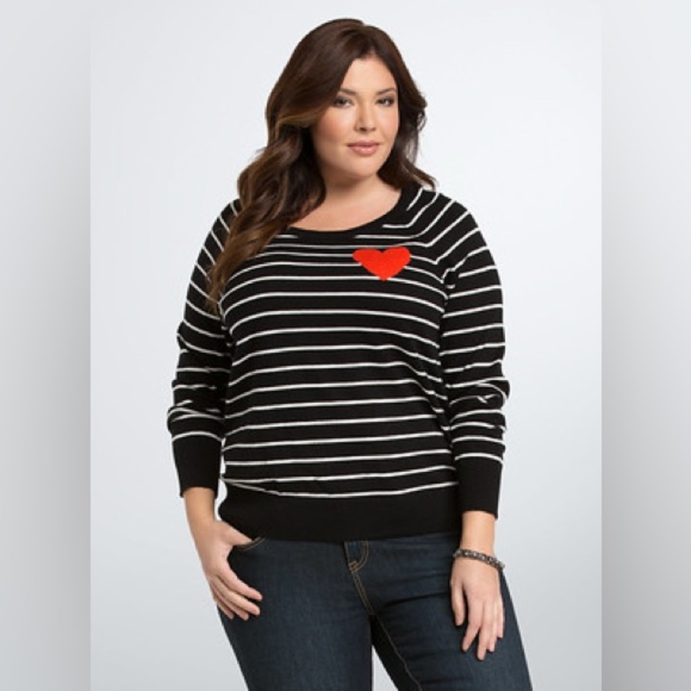 Torrid Striped Heart Sweater Black White Cotton Knit Plus Size 3 / 3X